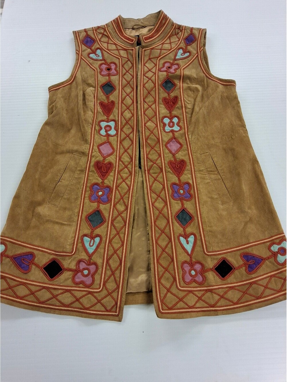 Adrienne Landau Y2K Vintage Leather Embroidered Sleeveless Vest